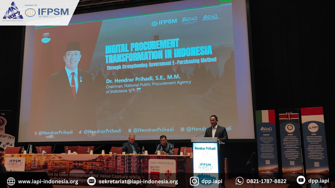 Pemaparan Kepala LKPP dalam acara IFPSM WS 2023 di Florence, Italy