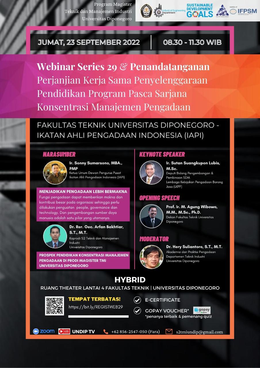 Webinar Series 29 & Penandatangan Perjanjian Kerja Sama Penyelenggara Pendidikan Program Pasca Sarjana Konsentrasi Manajemen Pengadaan